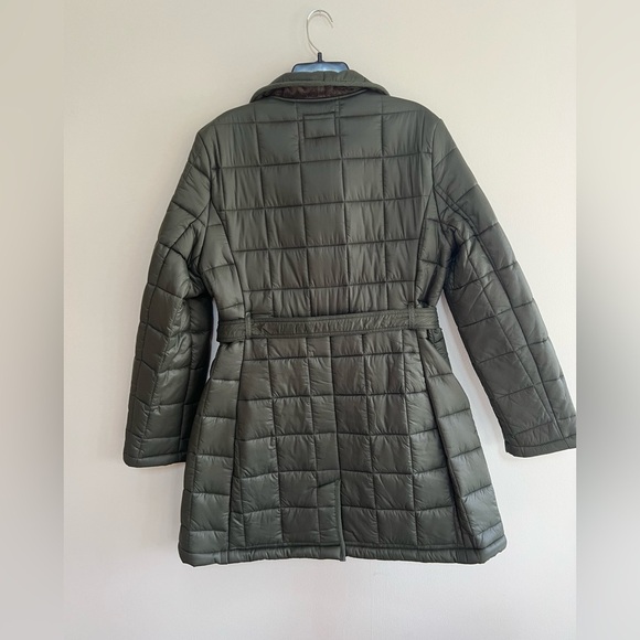 NWT Sam Edelman Women's Quilted Faux Fur Lined Trench Coat Olive Green, size L - Picture 4 of 13